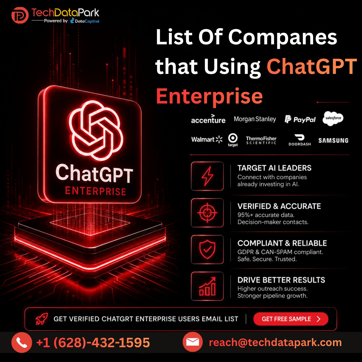 techdatapark's tweet photo. 🚨 Companies using ChatGPT Enterprise are scaling faster

Accenture • PayPal • Walmart • Samsung

💡 AI = Faster decisions + smarter growth

🎯 Want to target these AI-driven companies?

👉 https://t.co/74mcTMlf8J

#AI #ChatGPT #B2BLeads #LeadGeneration #ABM https://t.co/7PRsWP1P7d