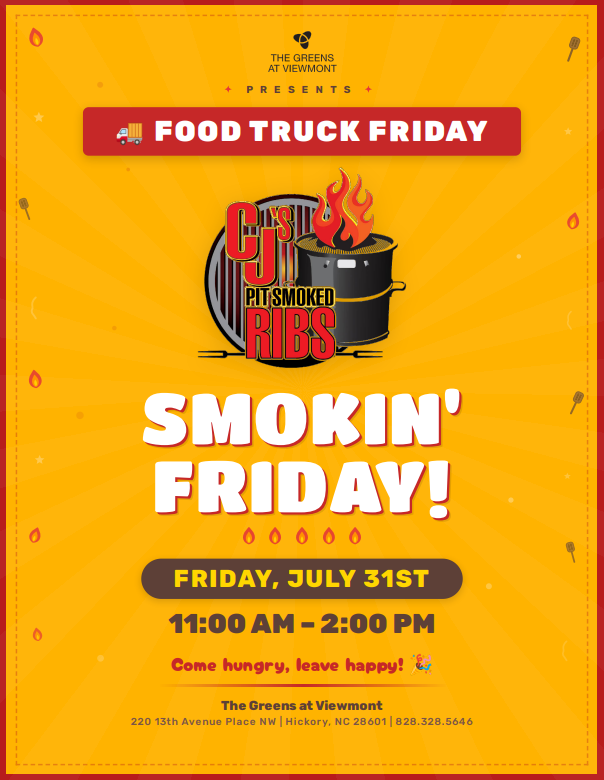 TheViewmont's tweet photo. 🔥🚚 Food Truck Friday is bringing the heat! 🚚🔥

Get ready for a Smokin' Friday at The Greens at Viewmont as CJS Pit Smoked Ribs rolls into town! https://t.co/2WMfwGdMv3