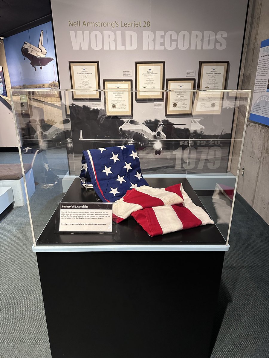 armstrongspace's tweet photo. @collectSPACE The US flag that was flown over the US Capitol for the Apollo 11 landing is currently on display at the Armstrong Air &amp; Space Museum in celebration of the nation’s 250th anniversary. The flag is only on display for the month of July only! https://t.co/mvMWz59Cmh