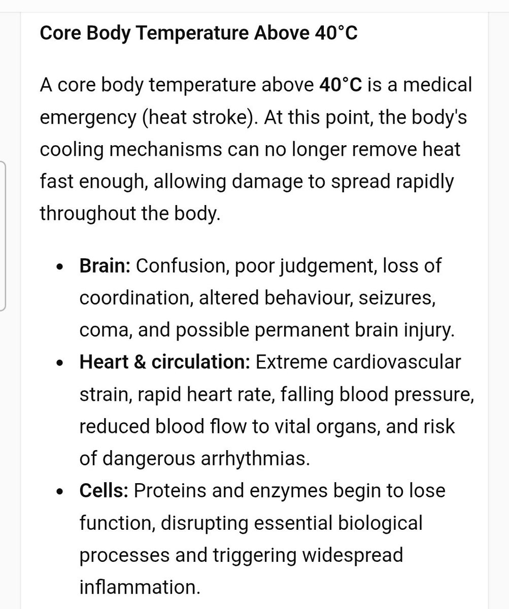 SpacemanLMD's tweet photo. @Njoka366417 @RogerHallamCS21 Yeah its cooler in the shade. Human body temp needs to be maintained below ~40C. If the external temp is above this the body normally sweats to regulate it. The higher the temp goes the harder the body has to work to maintain temps. Here's a summary https://t.co/hoDPVnYaA2