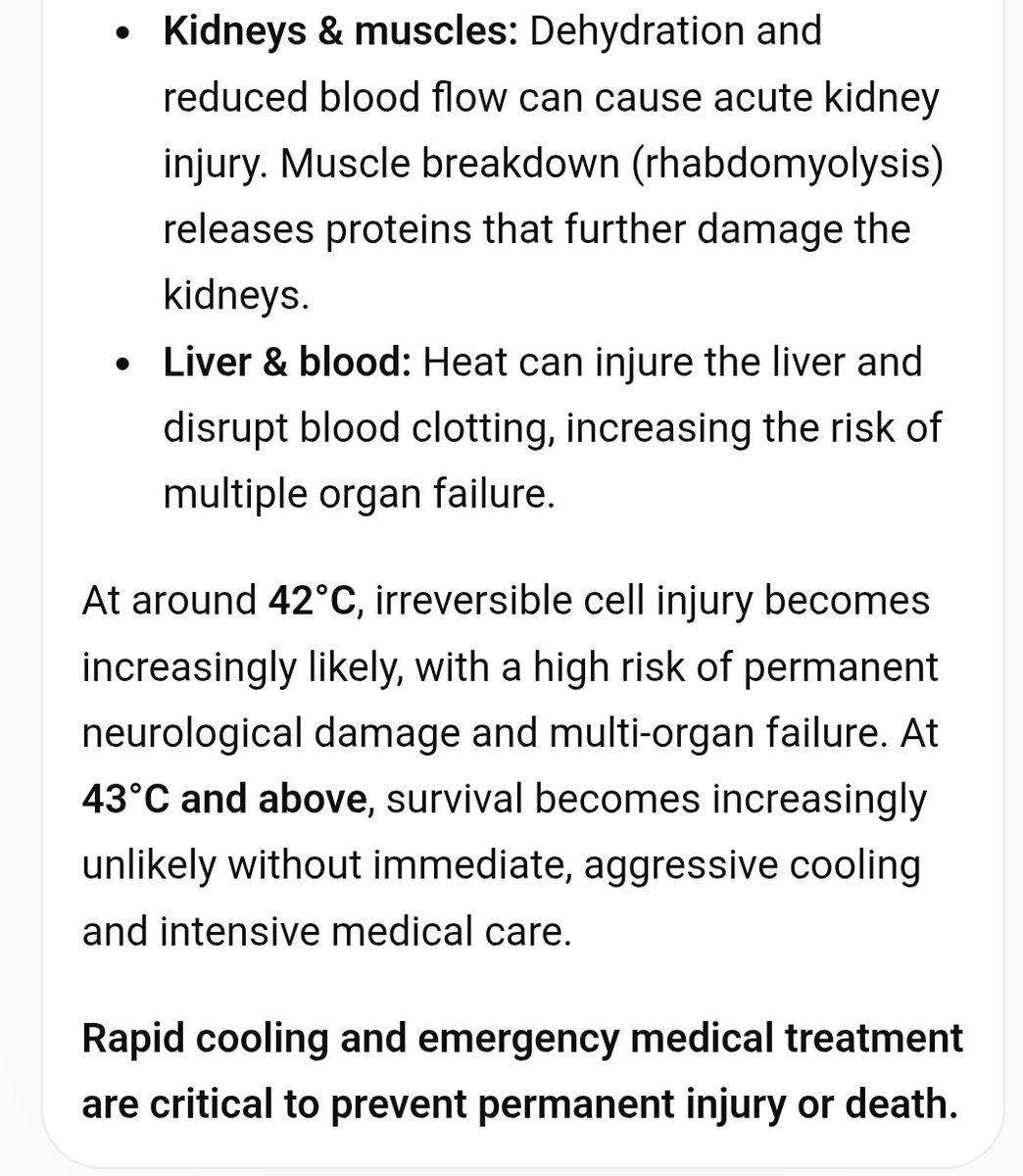 SpacemanLMD's tweet photo. @Njoka366417 @RogerHallamCS21 Yeah its cooler in the shade. Human body temp needs to be maintained below ~40C. If the external temp is above this the body normally sweats to regulate it. The higher the temp goes the harder the body has to work to maintain temps. Here's a summary https://t.co/hoDPVnYaA2