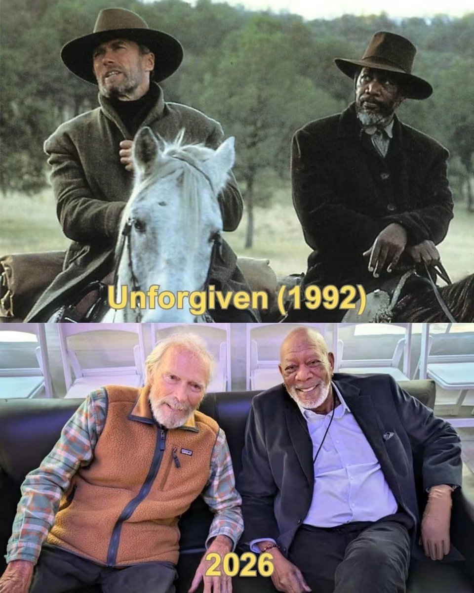 sesionincustom's tweet photo. Hay películas que terminan cuando aparecen los créditos. Y hay amistades que siguen cabalgando mucho después.

En 1992, Clint Eastwood y Morgan Freeman compartieron el polvo, el barro y el silencio de Unforgiven, una obra que cambió para siempre la historia del western. https://t.co/kxF7MsplVy