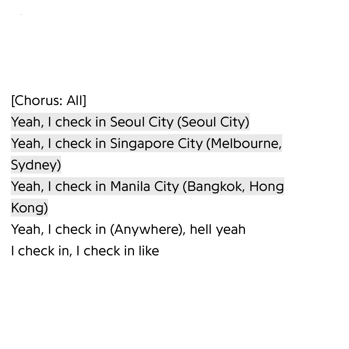 mingyuheaven's tweet photo. the goal is to check in at every city mentioned in these lyrics https://t.co/cq1kDZ2pMQ
