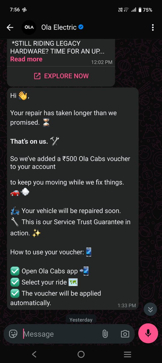 KhushiKalhans's tweet photo. 🚨 @OlaElectric @bhash 

This is my final escalation. My scooter has been stuck at the Ola Gonda Service Center due to a motor issue. Despite follow-ups through WhatsApp, Instagram, emails, and customer support, I have received only copy-paste replies and repeated assurances. https://t.co/usz3YQgJmf