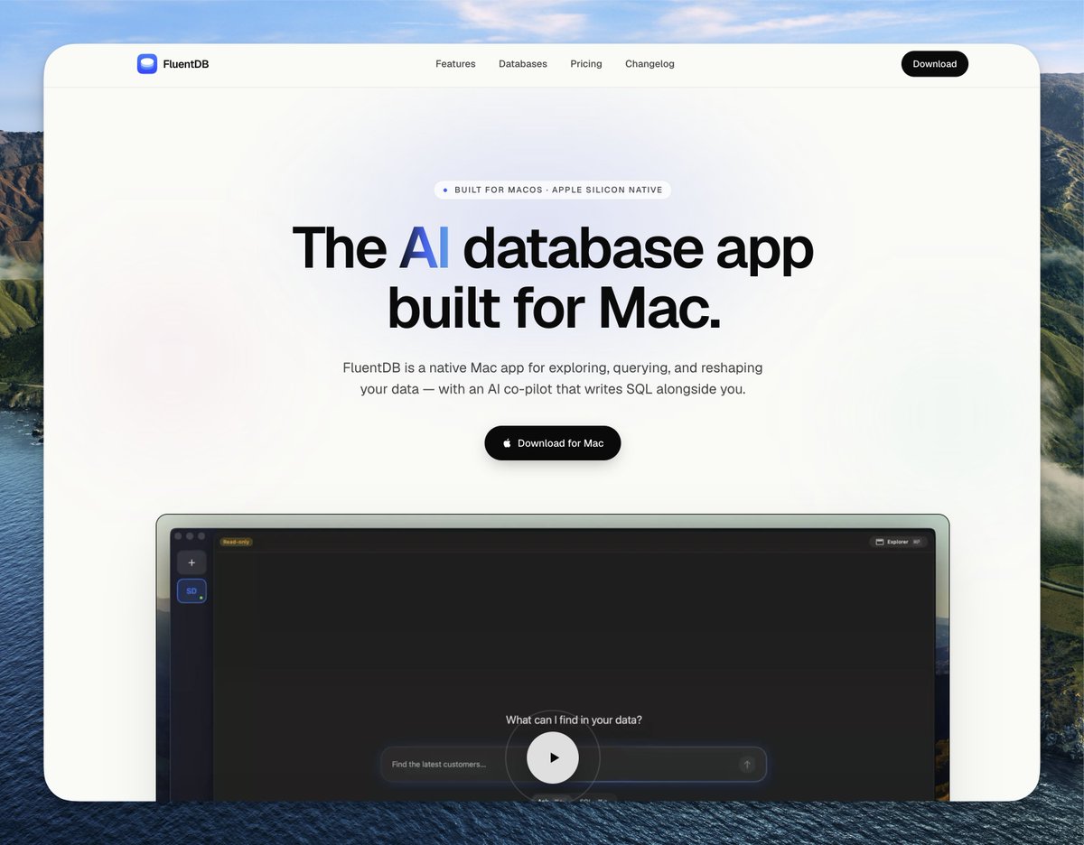 kevinpiac's tweet photo. After weeks of hard work, I am thrilled to launch FluentDB, the AI-first database app for macOS. https://t.co/CBftoEMEqf