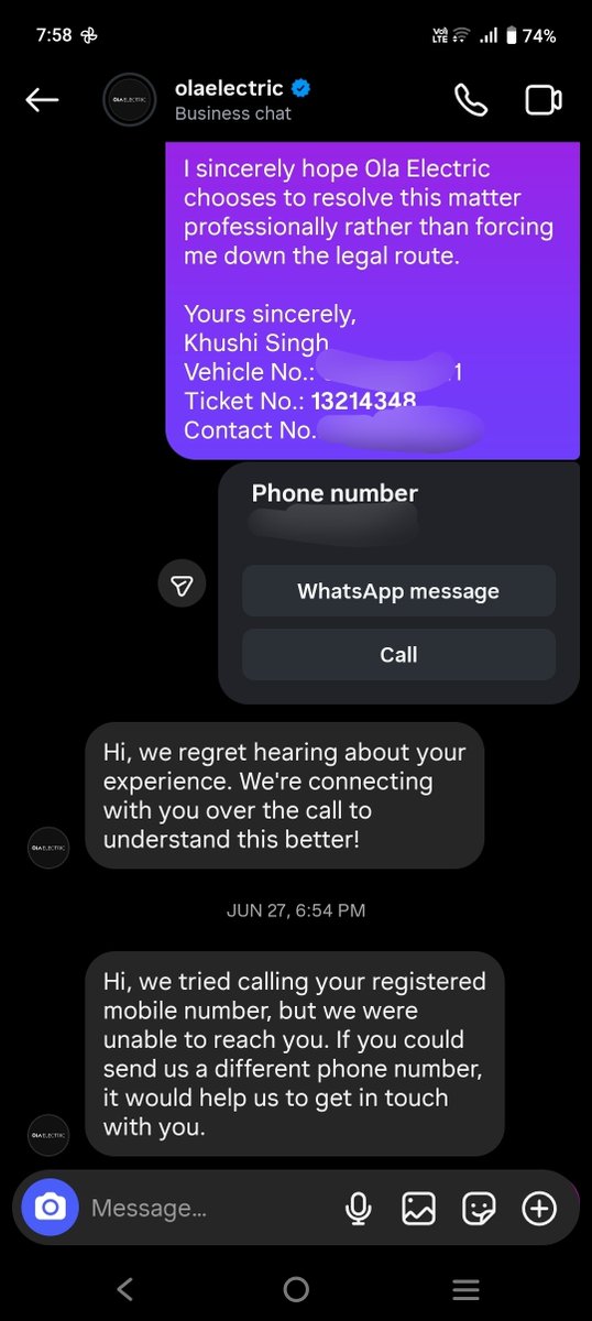 KhushiKalhans's tweet photo. 🚨 @OlaElectric @bhash 

This is my final escalation. My scooter has been stuck at the Ola Gonda Service Center due to a motor issue. Despite follow-ups through WhatsApp, Instagram, emails, and customer support, I have received only copy-paste replies and repeated assurances. https://t.co/usz3YQgJmf