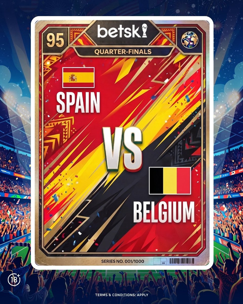 Betski's tweet photo. 🏆 Quarterfinals continue tomorrow
🔥 Spain vs Belgium is set for a massive clash
⚽ Guess the winner and the total goals in the match
❤️ Like and share to enter
🎁 3 winners will get a $50 Freebet
👇 Drop your prediction below https://t.co/75qSBjcfFM