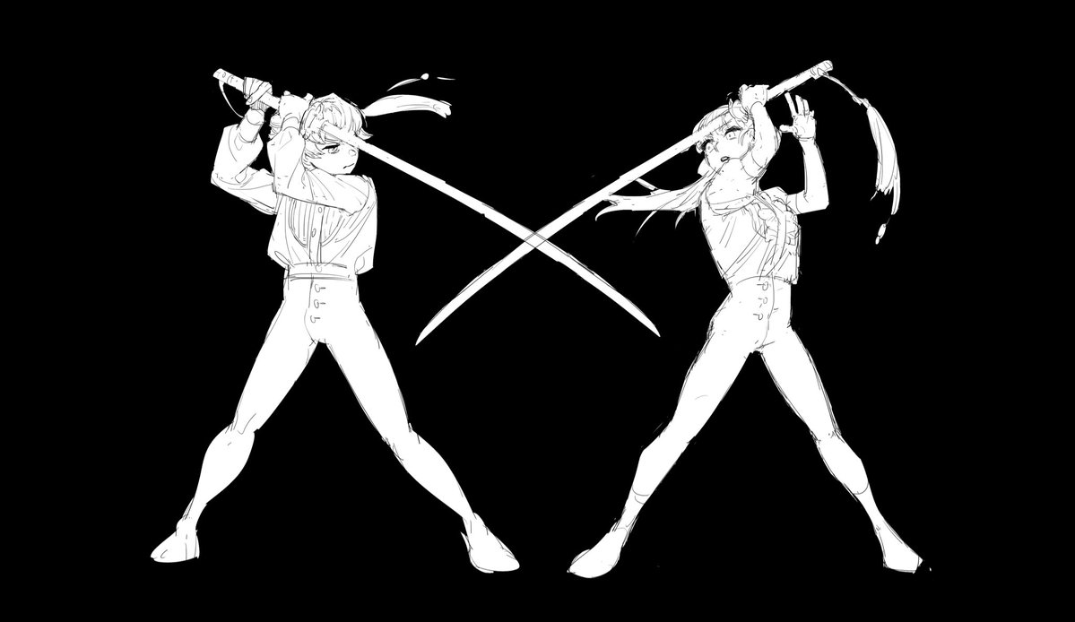 WDII1905's tweet photo. 分別是剛剛、21年、19年畫的佐佐木兄妹🫪
每次畫他們都一定會有武士刀元素（？） https://t.co/yLcX12vP37