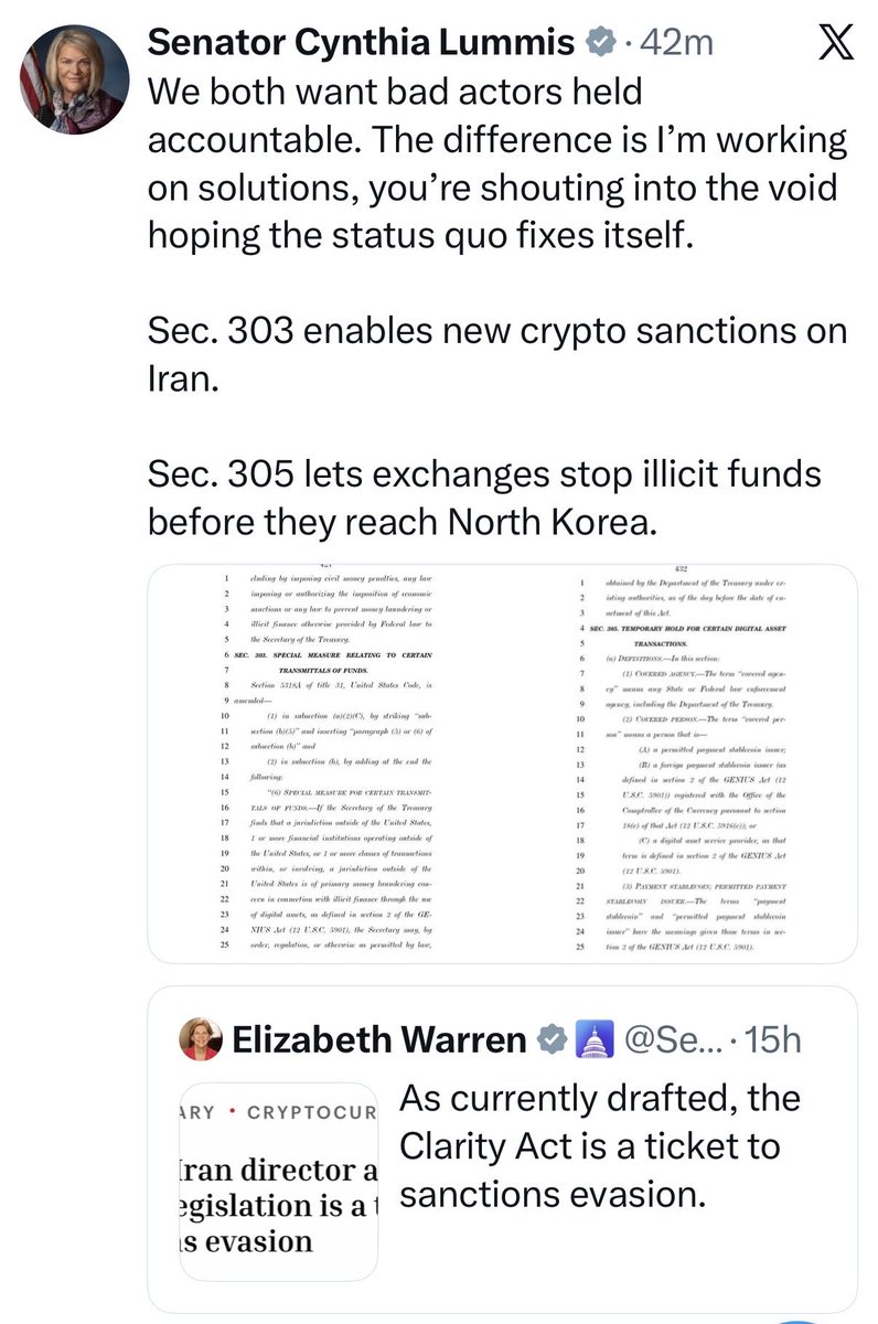_Crypto_Barbie's tweet photo. 🤯 CRAZY: SENATOR LUMMIS IS CALLING OUT ELIZABETH WARREN AGAIN: 

„I‘M WORKING ON SOLUTIONS, YOU’RE SHOUTING INTO THE VOID HOPING THE STATUS QUO FIXES ITSELF!“ 👀 https://t.co/Z7v8FyTbLP