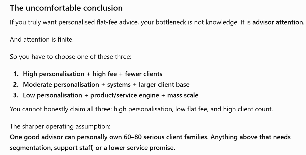 moneyworks4u_fa's tweet photo. I asked gpt: How many families can a good flat fee advisor manage really manage?
The answer 50-75 is ideal number.
Total number of RIAs : 1038
Publicly available no. of flat fee advisors: 30-50.
No. of families flat fee advisors can service: 2500-4000 in a country where 2-2.5 crs household invest in mutual funds.

But yes, flat fee advise + direct plan is the future. 👍