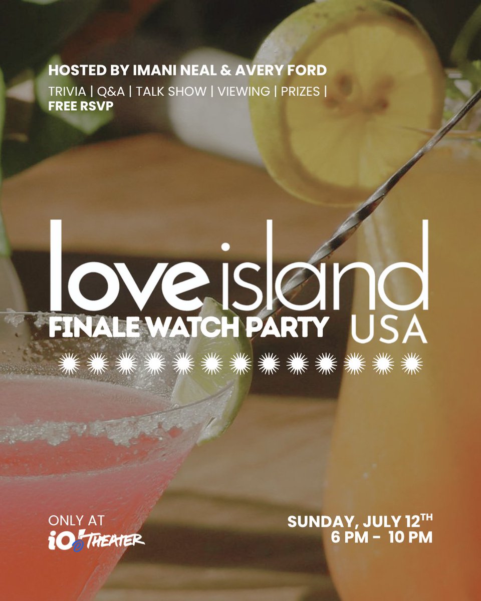 iochicago's tweet photo. Put on your favorite island outfit, and get ready for an evening of romance, drama, and surprises. Superfan Imani Neal is hosting the ultimateLove IslandFinale Watch Party on the iO patio! RSVP to lock in yourFREEspot in the Villa before it's full: https://t.co/OasJSrVyCs https://t.co/Jm4ZnozHlu