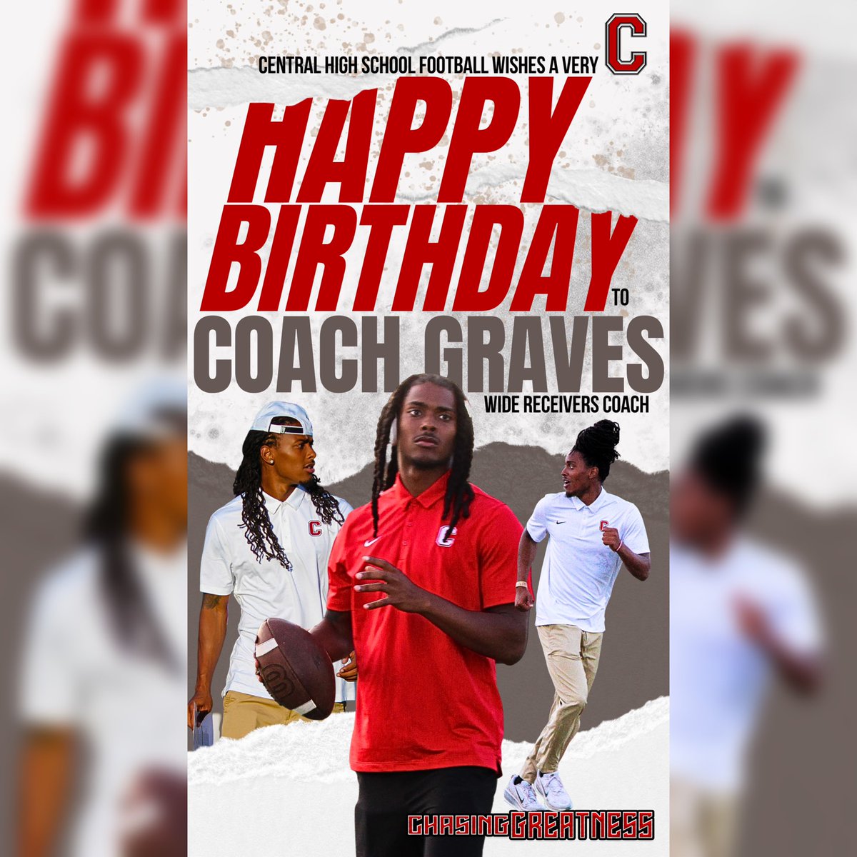 CHSFalconsFTBL's tweet photo. Happy Birthday to our WR Coach & Central High educator, Coach JaKobe Graves! 🎉 Thank you for your leadership, passion, and commitment to developing our student-athletes on and off the field!
#ChasingGreatness #FalconPride #WeAreCentral
@GoCHSFalcons
@TCSBoardofEd https://t.co/U8CNBM14RS