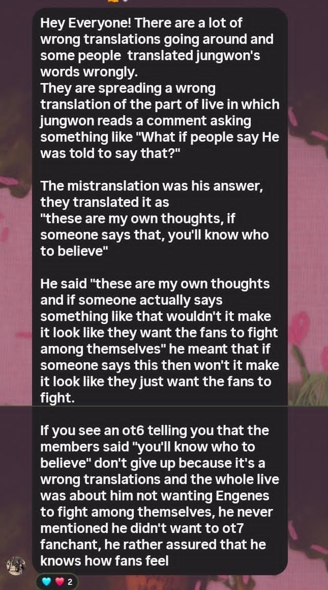 Heevan_151001's tweet photo. Engenes listen !!
Let's not lose hope 🙏 
Wonie did that because they care about us. As there were engenes attacking and they love us soo much so they don't want us to get attacked. Are we really going to give up on our heeseung? After soo many efforts and sleepless nights? https://t.co/UAi3WLdAya
