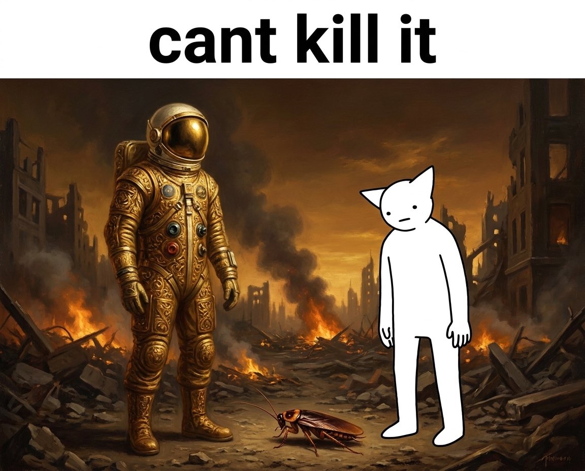 LetitridePF's tweet photo. @json1444 @Pumpfun u can’t kill us or the cockroach https://t.co/RVK47bNP2W