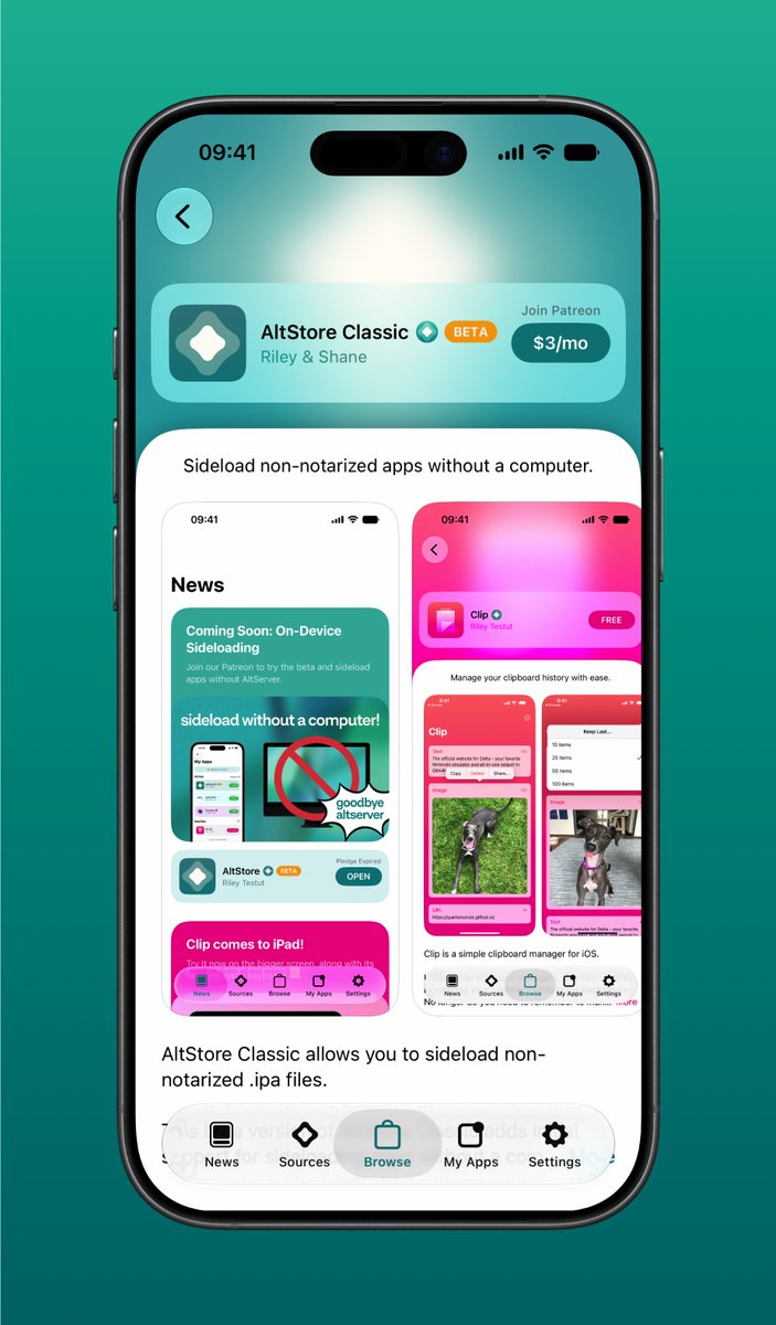 altstoreio's tweet photo. 🚀 AltStore Classic 2.3b2 is now available for all Patrons! This update makes the on-device sideloading process even easier:

🌐 Automatic remote server selection
📁 Built-in pairing file generation

And for the first time ever, the Classic beta is now available in AltStore PAL! https://t.co/Oj2GoFIGIC