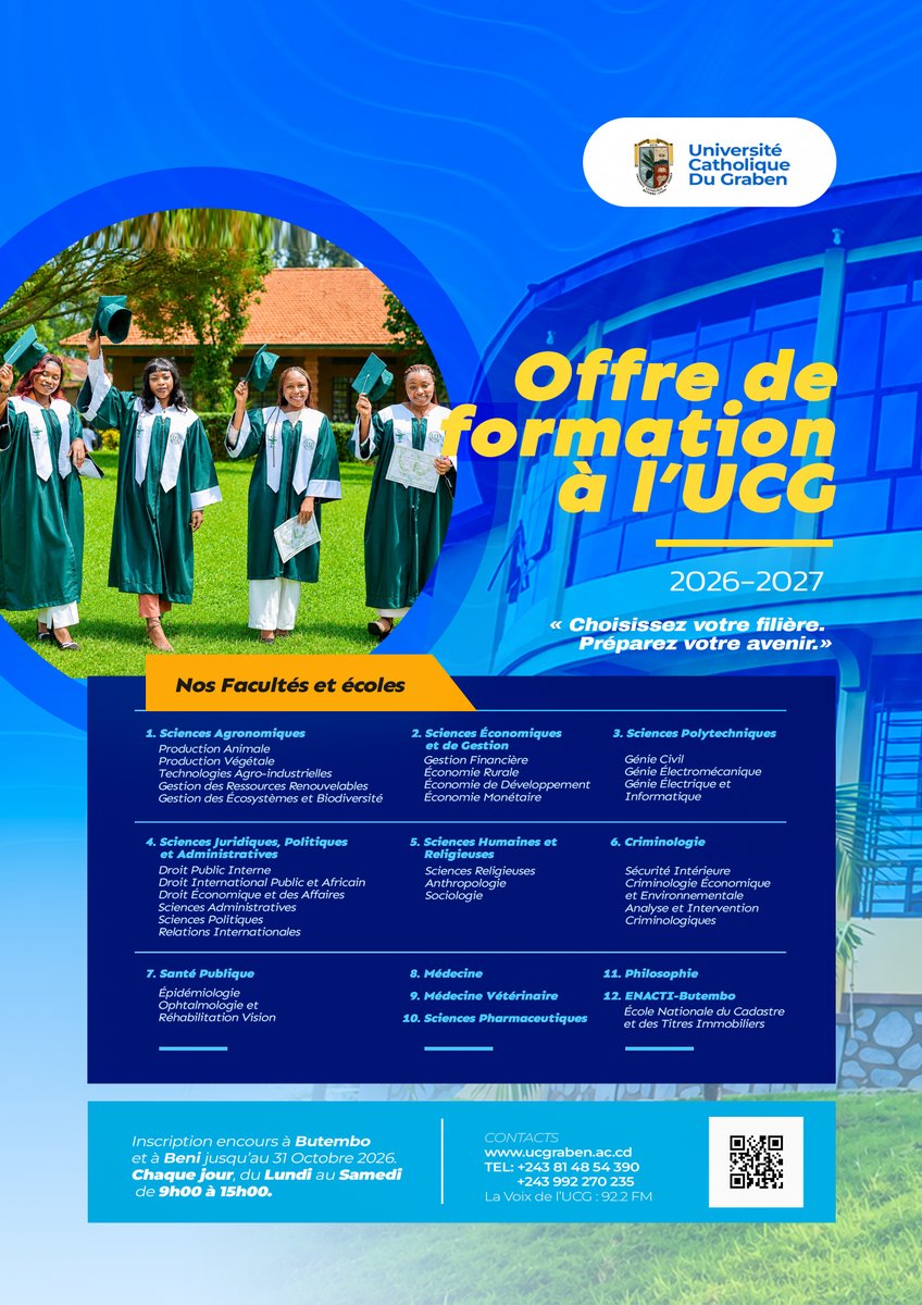 DuGraben's tweet photo. Découvrez l’offre de formation 2026-2027 de l’Université Catholique du Graben et choisissez la filière qui vous préparera à construire votre avenir. https://t.co/bFe0upjd1A