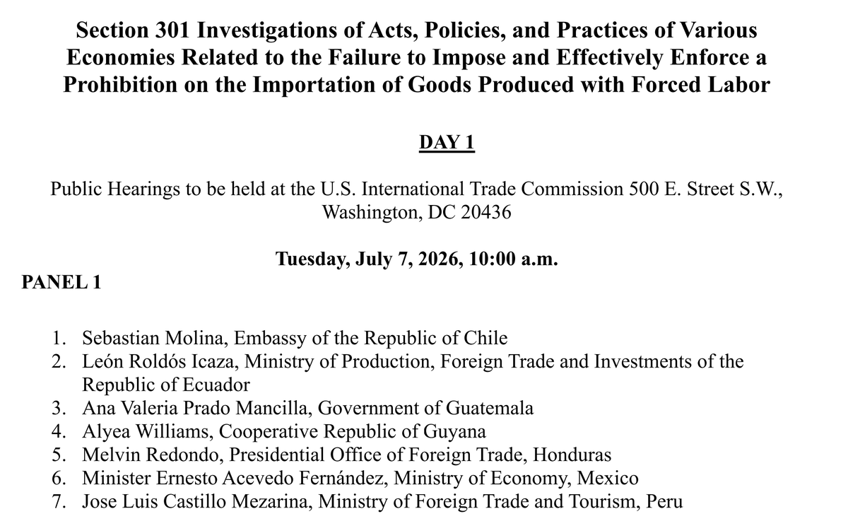 Tablesalt13's tweet photo. ‼️BREAKING - It looks like Canada BOYCOTTED US Trade Hearings

Canada SENT NO ONE to Washington hearings to defend itself against Sec. 301 tariffs for using slave labour

Peru did. Mexico did. Chile did. Guyana did......everyone else sent their senior Ministers. https://t.co/9prDLobyOt