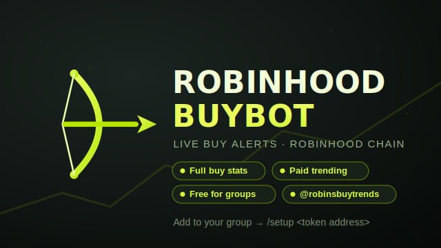 beastxbtog's tweet photo. #ROBINHOOD BUY BOT! HERE IT IS! BUYBOT + TRENDING! 🏹 Robinhood Chain Buy Bot + TRENDING is Now live. lots of upgrades to come!
Real-time buy alerts for every token on Robinhood Chain straight from on-chain swaps, no delay, no guesswork.
https://t.co/OjpugLmlPe https://t.co/zRtMN6A1Rc