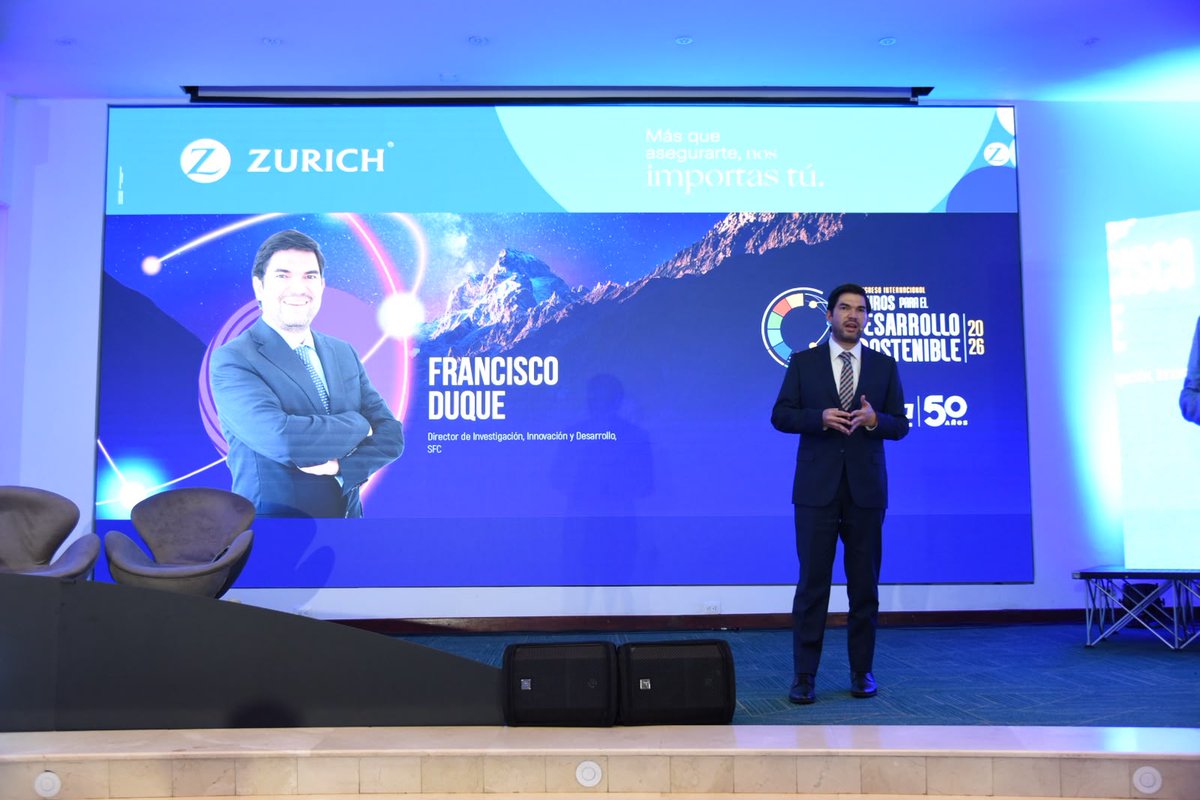 SFCsupervisor's tweet photo. En el Congreso Internacional de Seguros para el Desarrollo Sostenible 2026, Francisco Duque, Director de Investigación, Innovación y Desarrollo de la SFC, presentó los avances regulatorios y de supervisión para la incorporación de factores ASG. https://t.co/oB0olI5bcK