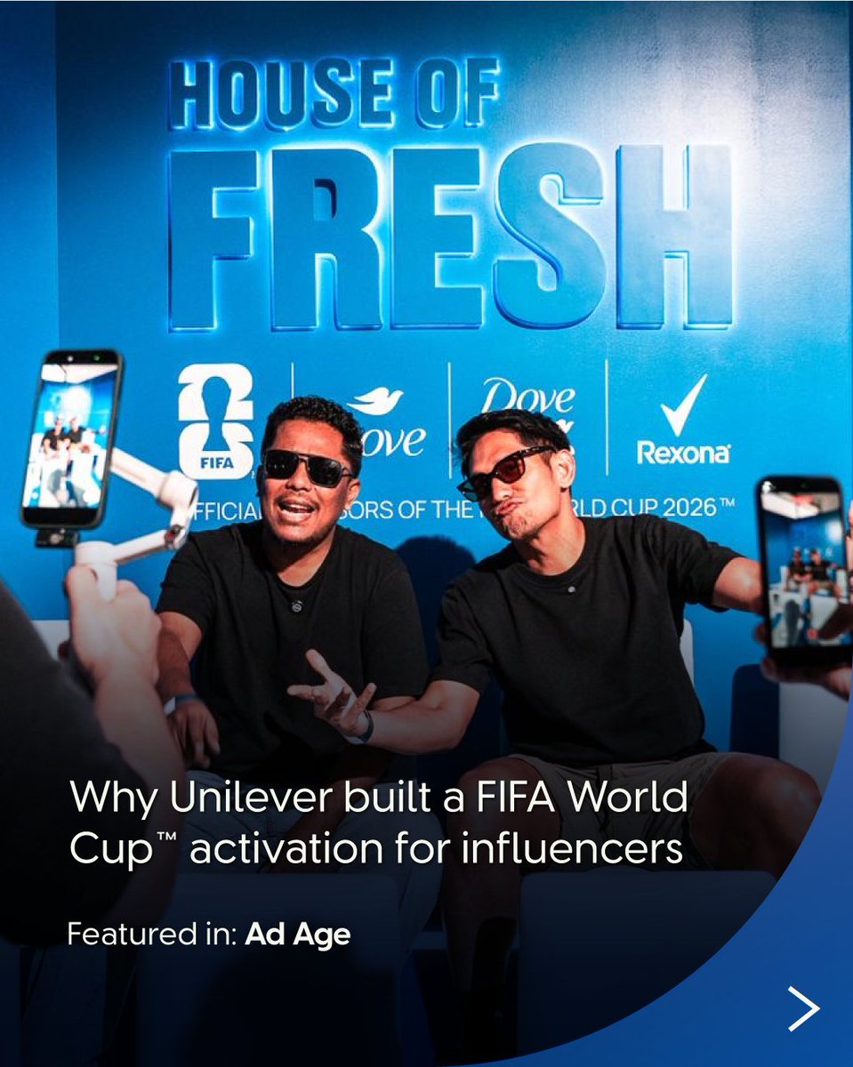 Unilever's tweet photo. An @adage article on Unilever’s sponsorship of the FIFA World Cup 2026™ looks at how we’re using influencer content to reach fans far beyond stadiums, and how nano creators are critical to converting sales.

Read more: https://t.co/tQSHZmY48W

#UnileverInsights https://t.co/ypiav8s0IN