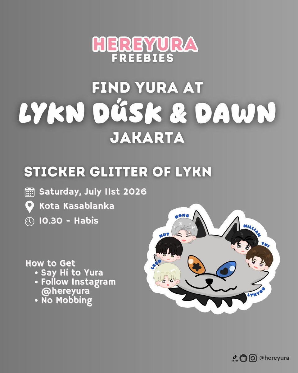 yurakinci's tweet photo. Freebies at LYKN DUSK &amp; DAWN Jakarta

- Kalau ketemu Yura bisa sapa aja langsung buat dapetin freebiesnya yaa
- Jangan lupa pastiin kamu udah follow hereyura yaa
-tertib (no mobbing)🙏

See youu
#LYKNDuskAndDawnxJakarta https://t.co/KgmP4wM7L1