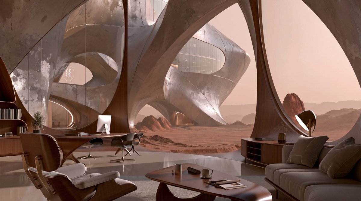 aaronburnett's tweet photo. i fully expect to live on Mars someday and i don't expect it to suck. these are some early renders of what we expect the Mach33 offices will look like on Mars. 

These double as nice zoom backgrounds if you find it inspiring to envision yourself in a martian office like i do. feel free to use.