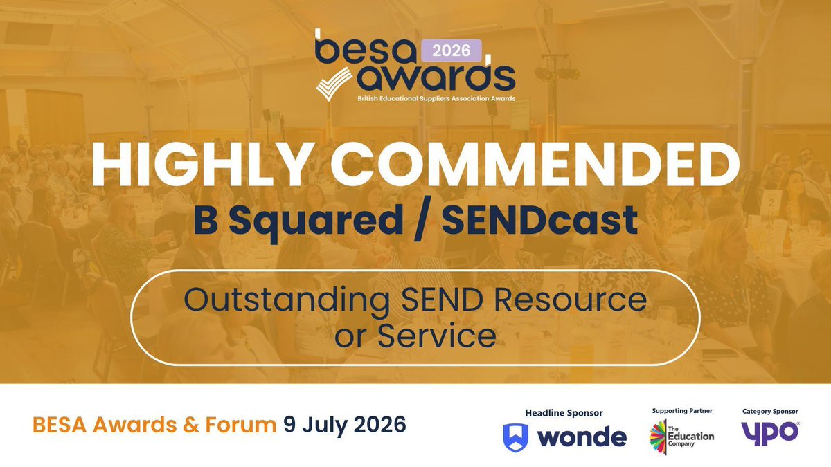 besatweet's tweet photo. ⭐️ Our judges would also like to highly commend the work of LinkB Squared / SENDcast for Outstanding SEND Resource or Service. They thought that SENDcast is a highly accessible and impactful SEND resource that excels in affordability, parental engagement, and breadth of expert-informed content. Congratulations!

#BESAAwards2026