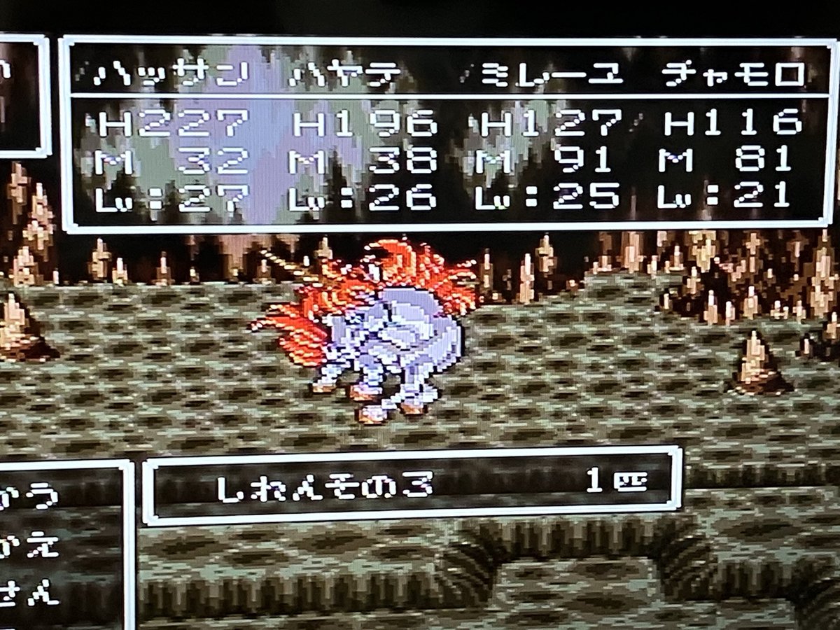 hayateeeed's tweet photo. 毎ターンルカナン使ってきて２回行動して苦戦するがスーファミ版だけは装備欄見るだけで下がった守備力が戻る仕様があるので試練1よりは難易度は下がるかな？ https://t.co/HhtZhzMygN