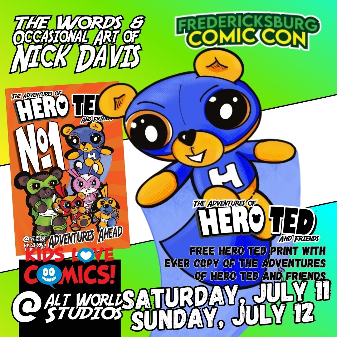 alt_world's tweet photo. This weekend I will be at Fredericksburg Comic Con with the crew from Kids Love Comics.
Join us for FREE creative workshops for all the family and comic book adventures into the realm of the fantastic.
#fcc #comics #letshuntmonstas #nightguardians #heroted #kidslovecomic https://t.co/gEeeKAos3C