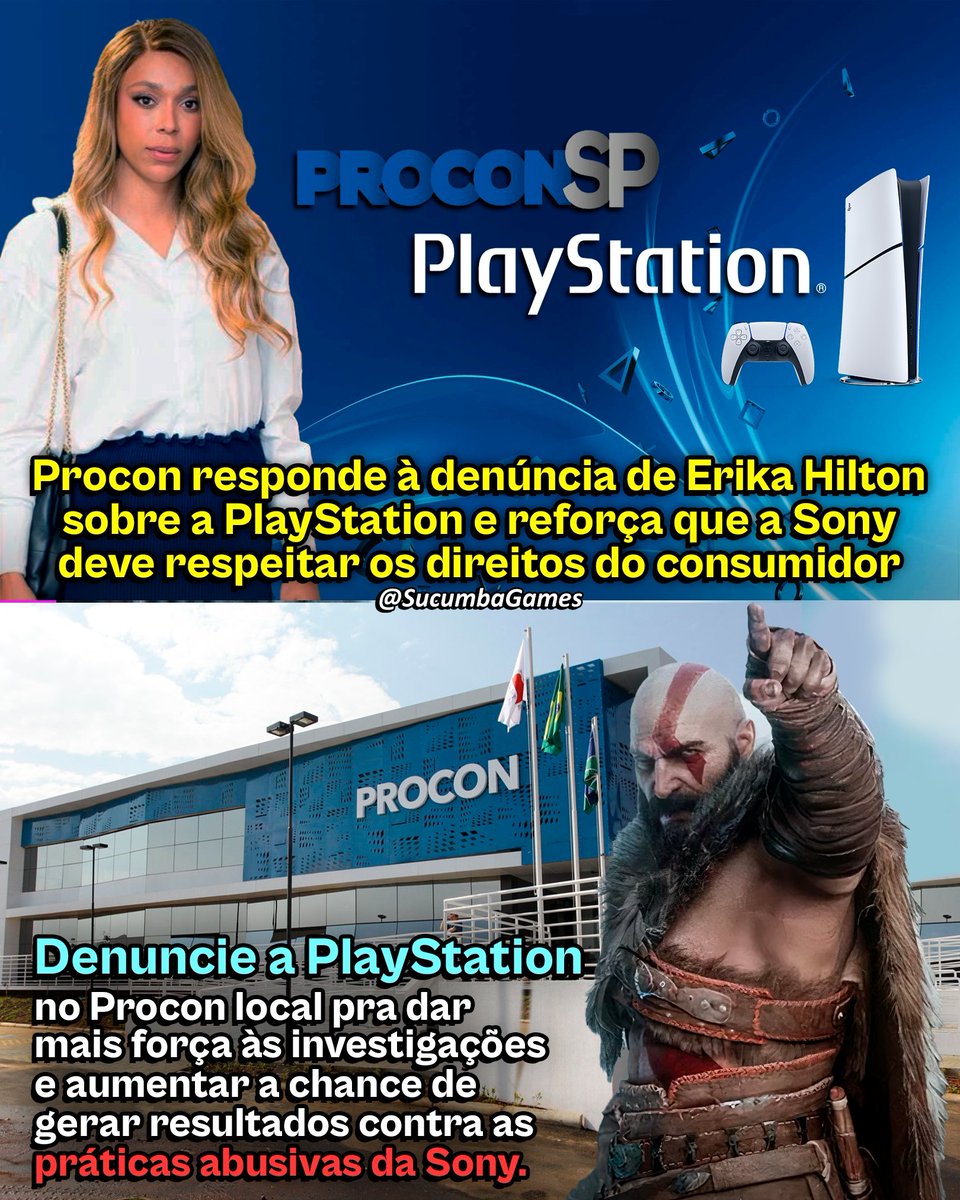 SucumbaGames's tweet photo. O Procon-SP respondeu à denúncia da deputada federal Erika Hilton (@ErikakHilton), que questionou o modelo de licenças digitais da PlayStation, no qual a mídia digital não se torna propriedade do consumidor e será a única opção de "compra" caso a mídia física seja descontinuada.

O órgão reforçou que os usuários de jogos digitais do PlayStation têm os mesmos direitos dos consumidores de mídia física e devem ser respeitados, incluindo a possibilidade de compartilhar, vender e emprestar jogos, além da liberdade de uso dos produtos adquiridos. O Procon-SP foi claro ao afirmar que é proibido impor novas regras ou restrições após a venda ou contratação da licença digital. Embora a Sony preveja em seus termos a possibilidade de retirar o acesso ao acervo de jogos dos usuários, o órgão considera essas cláusulas abusivas e juridicamente inválidas.

O Procon-SP não se opõe à transição para o digital anunciada pela Sony, mas exige que a empresa respeite integralmente os direitos previstos no Código de Defesa do Consumidor e os direitos adquiridos pelos consumidores.

Mesmo com a futura chegada de um PS6 totalmente digital, enquanto o PS5 continuar sendo vendido no mercado, os consumidores mantêm o direito de adquirir e utilizar mídia física. É recomendado que os consumidores também denunciem essas práticas abusivas da Sony ao Procon para que a investigação ganhe mais força, profundidade e tenha maiores chances de gerar resultados.