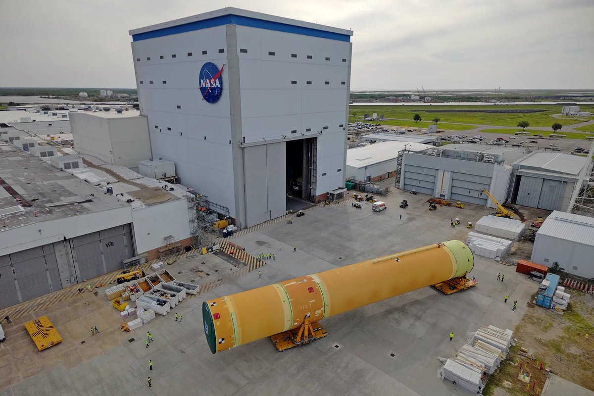 explorespacegv's tweet photo. The rocket that will carry humans to the Moon in 2027 just left the factory.Artemis III SLS core stage 212 feet tall, 733,000 gallons of fuel  rolled out of New Orleans on April 20th. Two years after Artemis II flew around the moon, the landing mission is becoming real hardware. https://t.co/yEXg7dTkdd