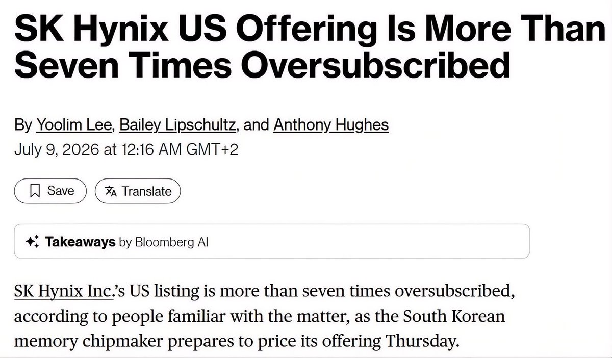ApexFlowSTKs's tweet photo. Forget SpaceX! SK Hynix IPO is said to be 7x oversubscribed. Memory bottleneck https://t.co/SElWrKyHqJ