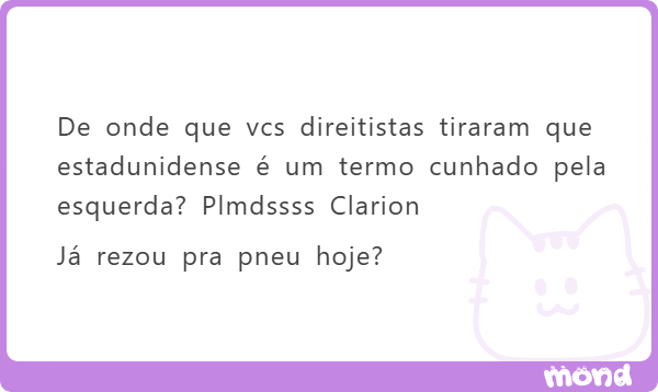 clarionrox's tweet photo. Eu não disse que a esquerda inventou a palavra "estadunidense"... 

...disse que a palavra é um marcador ideológico, assim como "presidenta" (que também não foi inventada pela esquerda), que serve para sinalizar para outros membros do grupo que você pertence à patotinha.

É mais ou menos o mesmo uso que crente tem de certas palavras como "livramento", "do mundo" ou "varão". Que também não foram inventadas por eles :)

O que os esquerdistas inventaram foram os PRETEXTOS para "precisar" usar esse termpo, como uma suposta ambiguidade hipotética que só existe na cabeça deles inventando exemplos forçados. 

Como se alguma pessoa realisticamente fosse ler uma notícia tipo: "Farmacêutica americana está pesquisando um tratamento para câncer" e ficar na dúvida se essa farmacêutica era dos EUA ou da Colômbia ¯\_(ツ)_/¯