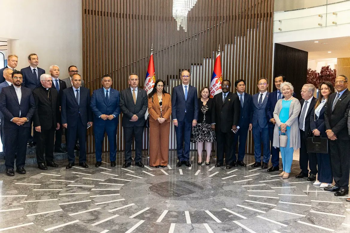 MoroccoInSRB's tweet photo. H.E. Ambassador Omar Amghar participated in a meeting with H.E. Prof. Dr. Đuro Macut, Prime Minister of the Republic of Serbia, in the presence of several ambassadors accredited to Belgrade.
@Marocdiplo_EN @MFASerbia https://t.co/eGCCUdKeda
