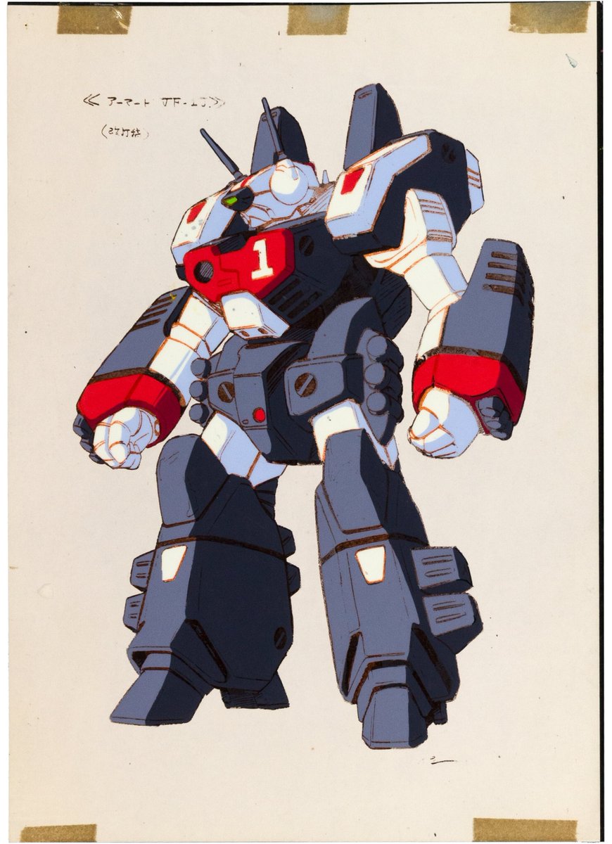 Adoomado's tweet photo. 1. Super Dimension Fortress Macross MBR-04-Mk. VI Destroid Tomahawk 1st Model Sheet Settei (Studio Nue/Artland, 1982).

2. Shoji Kawamori Macross / Makurosu Armored Valkyrie JF-1J Production Cel, 1st Model Sheet (Studio Nue/Artland, 1982). https://t.co/RGLO483tcp