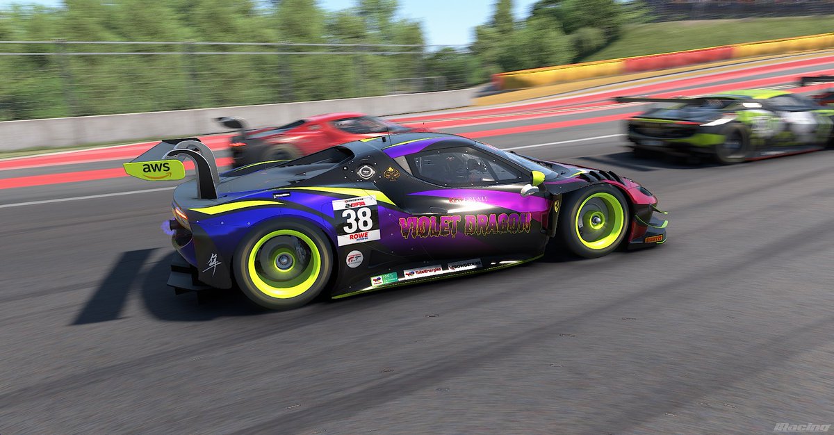 vdend5's tweet photo. ちょっと紫控えめでもカッコいいでしょ🟣
#iRacing #spa24h #ferrari296gt3 https://t.co/Jmbd6D8NYW