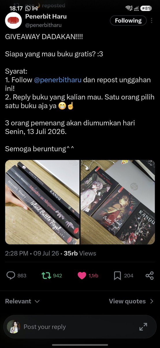 evioryy's tweet photo. @penerbitharu udahh min mau murder at shinjiso https://t.co/9ToqIKHHEg