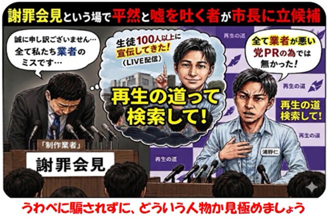 Kazuyuki2636's tweet photo. @kazu_megane227 浦野仁くんは謝罪会見という場で平然と嘘を吐きました。
こんな人物をクリーンと呼んで良いものでしょうか？
果たして、信頼に値する人物でしょうか？
平然と嘘を吐く者が誠実と言えるでしょうか？
教育を語って良いものでしょうか？
反論をお待ちします。
https://t.co/SA9rDuPxZn https://t.co/QgmBy5YEP3