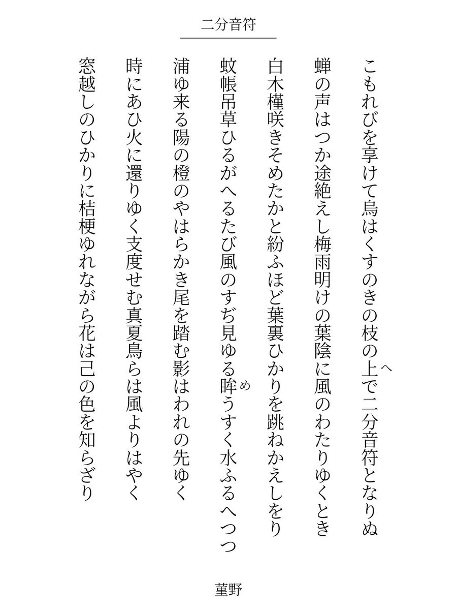 ayagonmail's tweet photo. こもれびを享けて烏はくすのきの枝の上（へ）で二分音符となりぬ／菫野

#tanka #短歌 https://t.co/Q7e5lC09hI