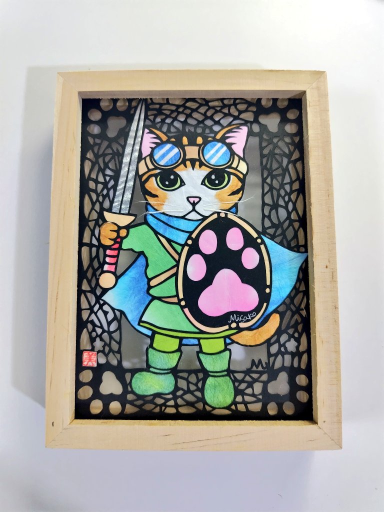 kirie_saika's tweet photo. きりえ作品　勇者にゃ🐾
お客様からのご希望で制作しました

丸善ラゾーナ川崎プラザ1階に13日まで出展しています(^^) https://t.co/iglEtczauc
