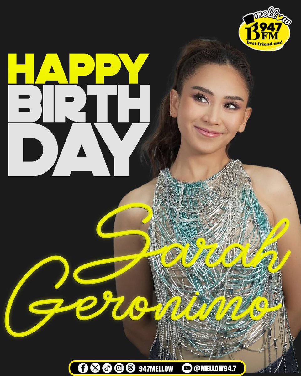 947mellow's tweet photo. Wishing a very happy birthday to one of the greatest pop stars of the Philippines, Sarah Geronimo! 

#MellowBytes #Mellow947BFM https://t.co/rRJMyEEpu6