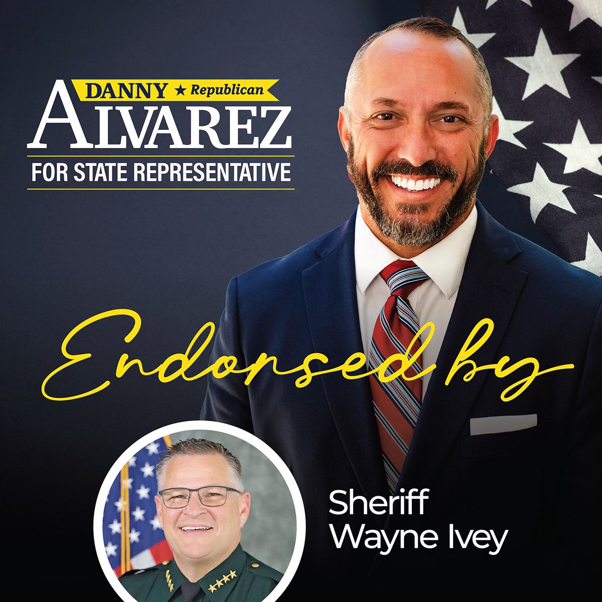 dannyalvarezsr's tweet photo. SHERIFF WAYNE IVEY
 "Danny Alvarez is the kind of leader Florida needs. He’s tough, principled, and always willing to roll up his sleeves to solve problems and support law enforcement. He approaches every challenge with determination and understands that meaningful results come from building strong partnerships and standing firm on your values."
@SheriffIvey