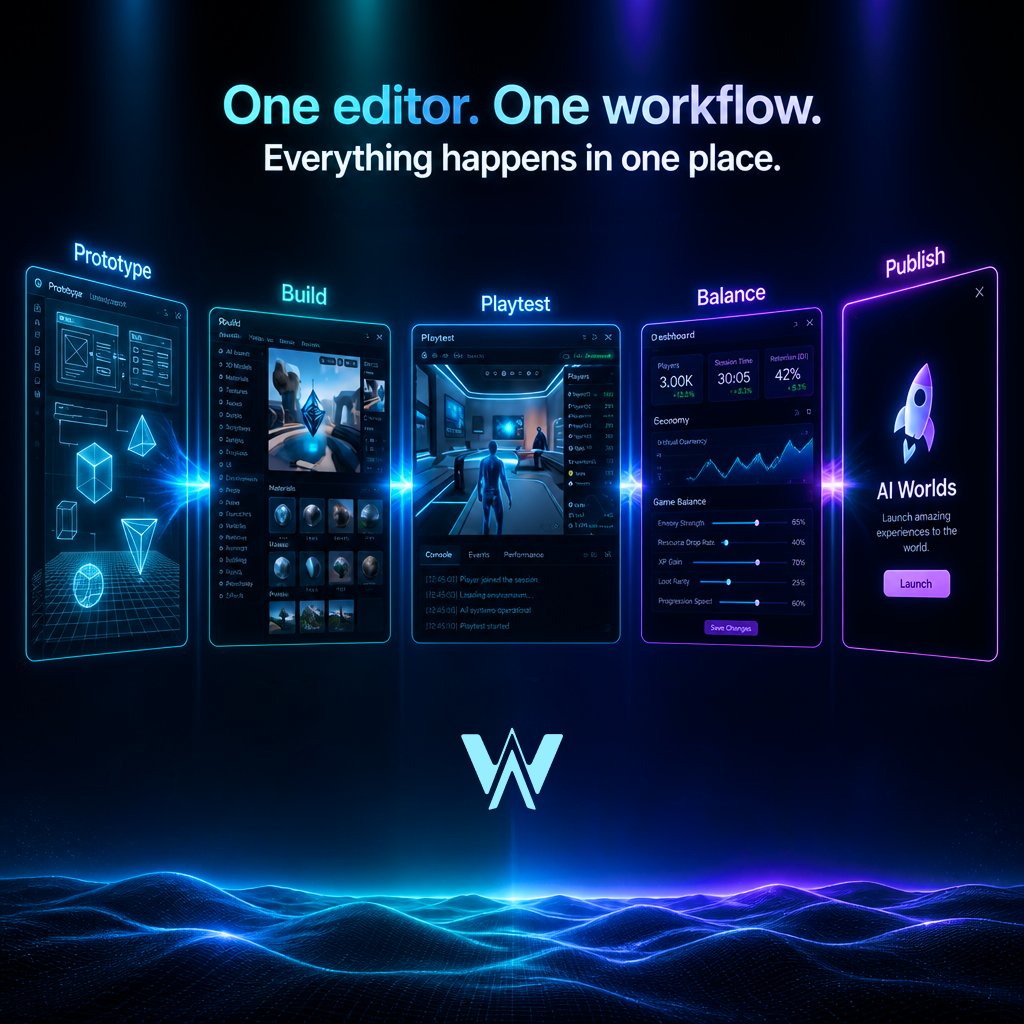 AIWORLDSGAMES's tweet photo. 🎮 One editor. One workflow.

Prototype, iterate, balance, and expand your game – all inside a single workspace.

AI Worlds keeps your entire development process in one place.

👉 https://t.co/hQPxZxpEn3 https://t.co/qbRrHIlT2x