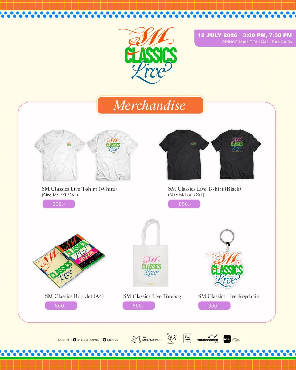 54entco's tweet photo. (English Below)
🎵 สินค้าที่วางจำหน่ายใน SM CLASSICS LIVE รอบการแสดงประเทศไทย

SM CLASSICS LIVE in Thailand 🇹🇭
📆 12 July 2026
⏱️ 3:00 PM [Sold Out]
⏱️ 7:30 PM
📍 Prince Mahidol Hall, Thailand
🌟 แขกรับเชิญพิเศษ: WENDY
🎫 ซื้อบัตรรอบ 7:30 PM ได้ที่ https://t.co/iJblM41557

🎵บรรเลงโดยวง Thailand Philharmonic Orchestra
🎵ควบคุมวงโดย ธนพล เศตะพราหมณ์

⚡️บัตรเหลือไม่เยอะแล้ว รีบกดบัตรก่อนพลาด
⚡️สินค้ามีจำนวนจำกัดต่อรอบการแสดง

—————————
🎵 Official merchandise lineup for SM CLASSICS LIVE in Thailand.

SM CLASSICS LIVE in Thailand 🇹🇭
📆 12 July 2026
⏱️ 3:00 PM [Sold Out]
⏱️ 7:30 PM
📍 Prince Mahidol Hall, Thailand
🌟 Special Guest Vocalist: WENDY
🎫 Ticketing for 7:30 PM show at https://t.co/iJblM41557

🎵 Performed by Thailand Philharmonic Orchestra
🎵 Conducted by Thanapol Setabrahmana

⚡️Tickets selling fast, get yours now.
⚡️Limited quantities of merchandise are available per show.

#SMCLASSICS #SMCLASSICS_LIVE_2026 #WENDY #54Entertainment