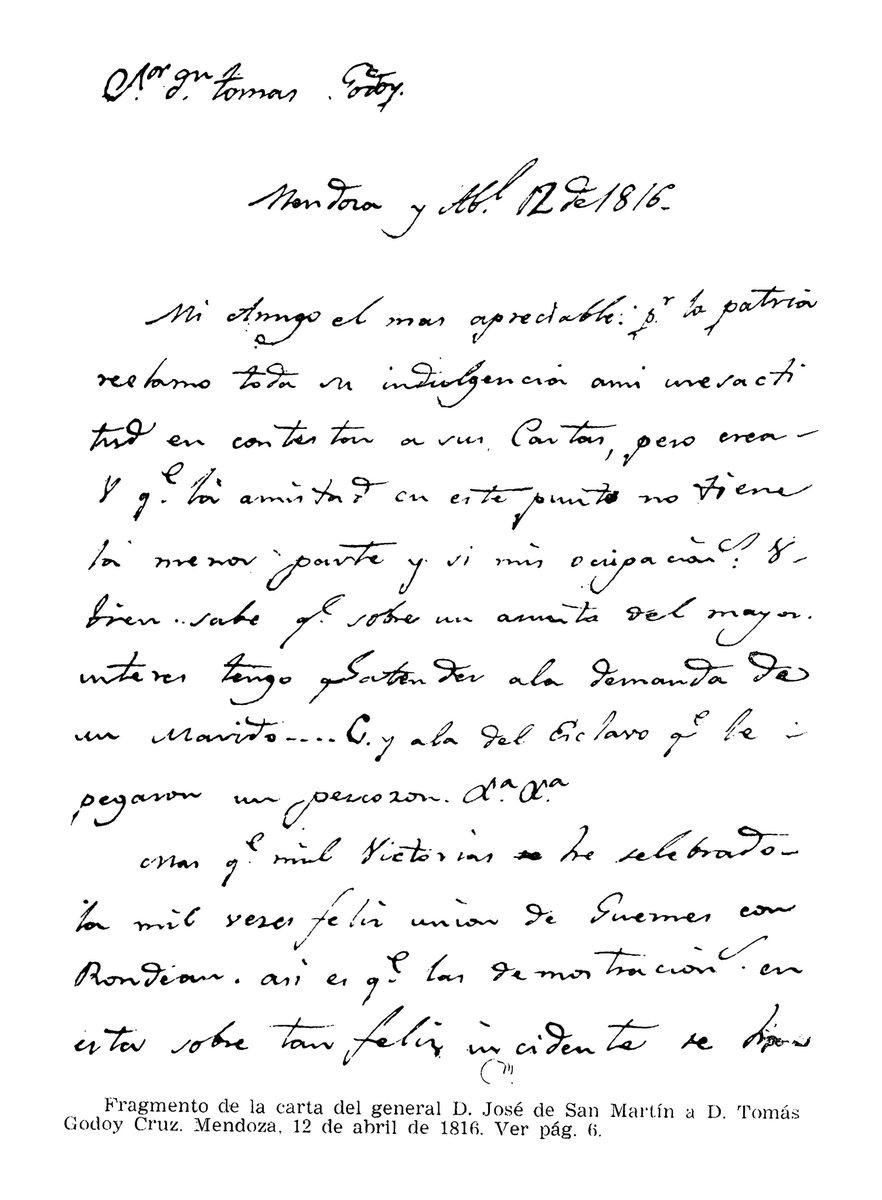AleCiroAlvarez's tweet photo. Gral. José de San Martín en carta a Tomás Godoy:
"¡Hasta cuándo esperamos declarar nuestra independencia! No le parece a usted una cosa bien ridícula, acuñar moneda, tener el pabellón y cucarda nacional y por último hacer la guerra al soberano de quien en el día se cree dependemos. ¿Qué nos falta más que decirlo? Por otra parte, ¿qué relaciones podremos emprender cuando estamos a pupilo? Los enemigos (y con mucha razón) nos tratan de insurgentes, pues nos declaramos vasallos. Esté usted seguro que nadie nos auxiliará en tal situación, y por otra parte el sistema ganaría un 50 por ciento con tal paso. Ánimo, que para los hombres de coraje se han hecho las empresas. Veamos claro, mi amigo; si no se hace, el congreso es nulo en todas sus partes, porque reasumiendo éste la soberanía, es una usurpación que se hace al que se cree verdadero, es decir, a Fernandito.[...]"
Feliz 9 de julio!!
Viva la Patria!!!