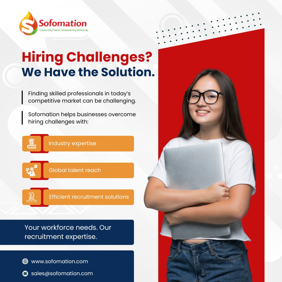 sofomation's tweet photo. 🚀 Overcoming Hiring Challenges with the Right Recruitment Partner
🌐 https://t.co/XNE6d4Qs1F
#Recruitment #TalentAcquisition #StaffingSolutions #GlobalHiring #HRSolutions https://t.co/PGgEJDCd27
