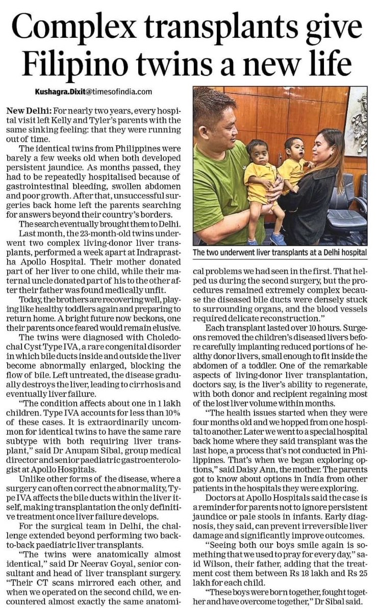 AnupamSibal's tweet photo. Born together, fought together, saved together!
Filipino twins Kelly &amp; Tyler (25 mo) were diagnosed with Choledochal Cyst IV - A, seen in 1 in a mil babies.
This is the first set of twins to undergo a liver transplant among our 645 cases in children and the rarest of rare cases. https://t.co/zo8VTCJUwf