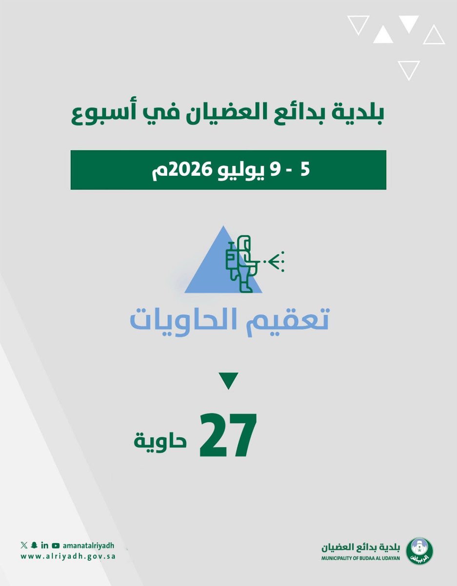 b_aleudyan's tweet photo. بيئة صحية آمنة✨

تواصل #بلدية_بدائع_العضيان أعمال تعقيم الحاويات، ضمن جهودها المستمرة لتحسين جودة الخدمات المقدمة، وتعزيز الصحة العامة.🧼
#أمانة_منطقة_الرياض https://t.co/oPDcaDXHhH