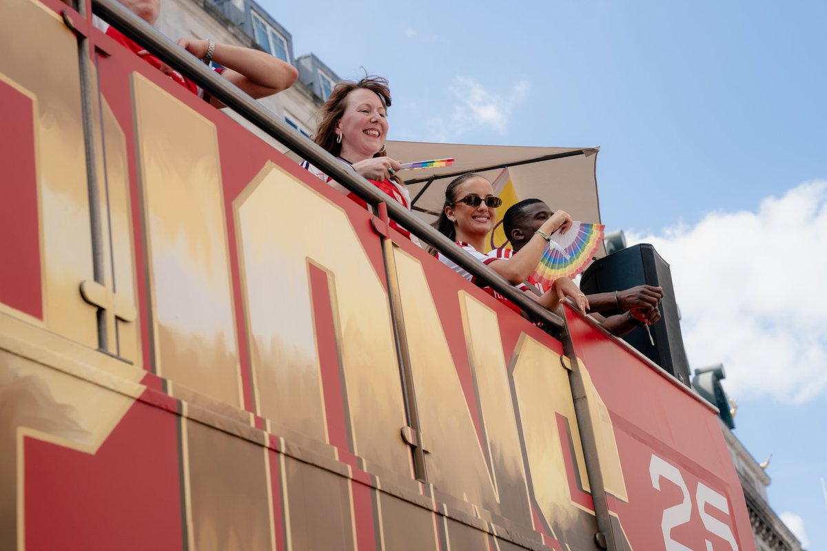 Arsenal's tweet photo. One Family, One Arsenal ❤️

On July 4th, our Gay Gooners and wider Arsenal family represented the club at this year's Pride in London parade, aboard our Champions bus. The group carried forward our winning energy into this year's celebrations and marked the importance of creating a place where we all belong.

Shot in collaboration with Susana Ferreira 📸