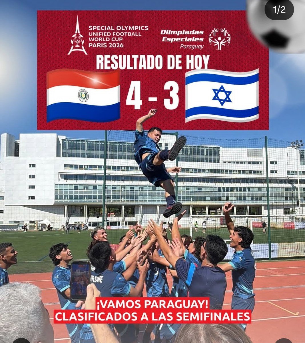 mara_ntt's tweet photo. En otras noticias, el equipo de fútbol pyo de las olimpiadas especiales paso a semis ganándoles al estado genocida de Israhell... Maravillaaaa 🤞🏽🤞🏽 https://t.co/Q1iZFOva3Q